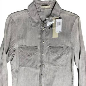 Joan Vass Grey Button Down Dress Shirt